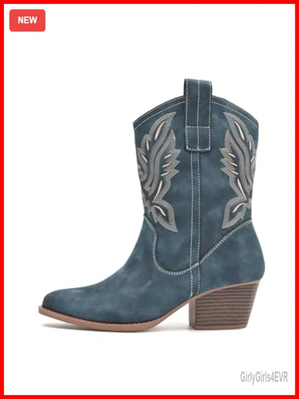 Women's Western Cowgirl Ankle Booties Embroidered Suede Low Chunky Heel Boot